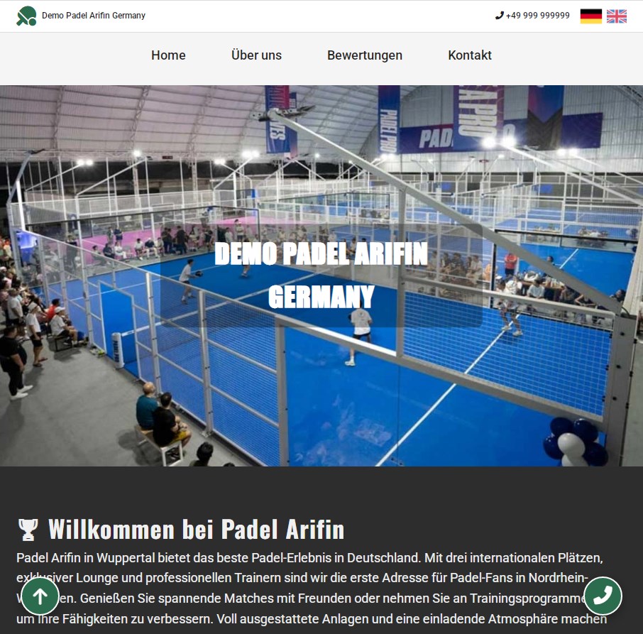 landing page for padel court in germany