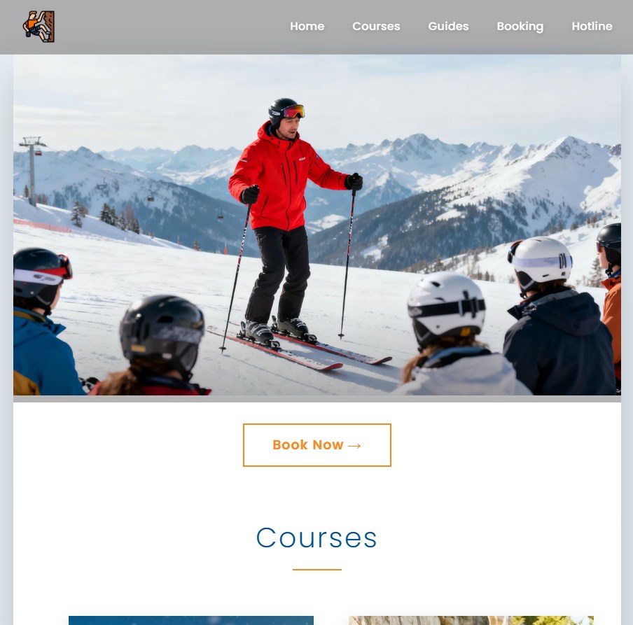landing page for ski course